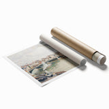 Extra large rolled print of a Camille Pissarro floral painting in muted earth tones, ideal for classy bathroom wall art.