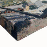 Large art depicting a black and white landscape painting on stretched canvas, ideal for bedroom wall decor.