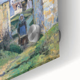 Mid-century modernist art featuring a large abstract design in muted earth tones on acrylic glass, ideal for dining room art.