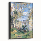 Black and white framed canvas featuring a vintage poster art style landscape painting, ideal for bedroom wall decor.