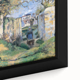 Extra large black wall art featuring a textured, colorful impressionist design by Camille Pissarro on a framed canvas.