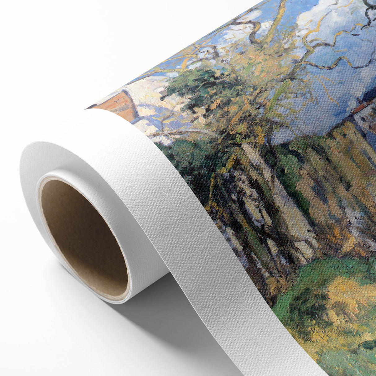 Art Deco style poster of a pastoral scene in soft green and yellow tones on rolled canvas, ideal for nursery wall art.