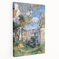 Camille Pissarro inspired impressionist artwork on stretched canvas, featuring soft pastel colors.