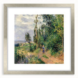 Textured abstract art print depicting a muted color landscape, framed in silver, ideal for bedroom ambiance.