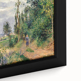 Extra large black wall art depicting a textured colorful painting by Camille Pissarro, framed canvas.