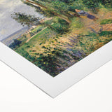 Art deco poster featuring a Camille Pissarro landscape, with muted earth tones on rolled canvas, ideal for dining room decor.