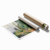 Extra large rolled print of a Camille Pissarro floral painting in soft pastel shades, ideal for classy bathroom wall art.