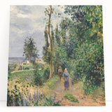 Black and white print of Camille Pissarro's landscape on stretched canvas, ideal for kitchen wall art or bedroom ambiance.