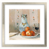 Textured art print depicting an abstract scene in earthy tones on a silver-framed canvas, suitable for bedroom decor.