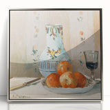 Mid-century modernist art by Camille Pissarro featuring a rural landscape in pastel hues, silver-framed acrylic.