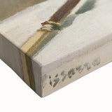 Large art of a black and white landscape painting on stretched canvas, depicting a serene rural scene.