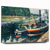 Side view of a Camille Pissarro-inspired large abstract wall art on acrylic glass, with a predominance of earthy tones.