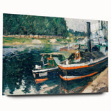 Side view of Camille Pissarro inspired large abstract wall art on acrylic glass, with earthy and green tones.