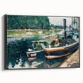 Framed canvas featuring a black and white vintage poster art of a landscape painting, suitable for bedroom decor.