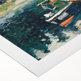 Art deco poster featuring a Camille Pissarro design in muted green and beige tones on rolled canvas.