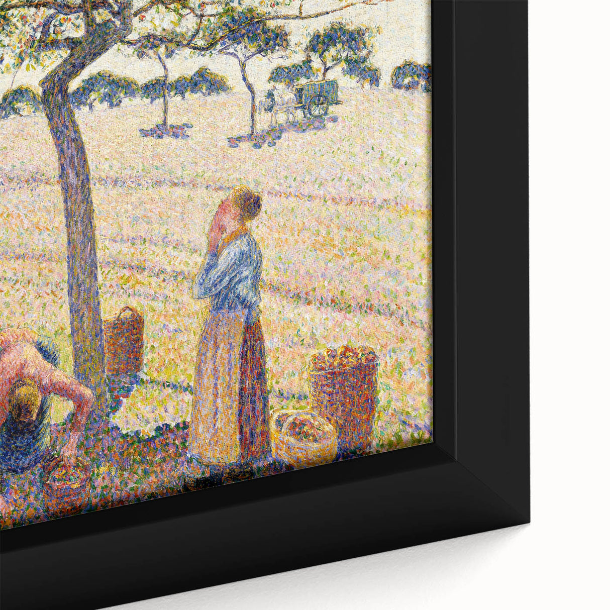 Extra large framed canvas featuring a textured, colorful impressionist painting by Camille Pissarro.