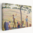 Camille Pissarro-inspired stretched canvas depicting a rural landscape in soft green and blue tones.