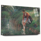 Acrylic print of Camille Pissarro's impressionist artwork, featuring soft earth tones, ideal for dining room ambiance.
