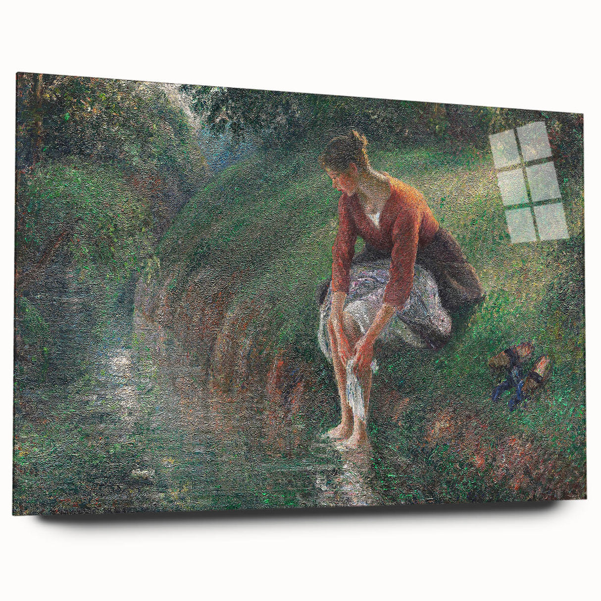 Acrylic print of Camille Pissarro's impressionist artwork, featuring soft pastel shades.