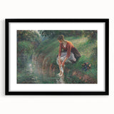 Colorful abstract art print featuring textured brush strokes in vibrant hues, displayed in a black frame with mat.