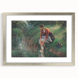 Textured abstract art print by Camille Pissarro in silver frame with mat, featuring muted earth tones, ideal for bedroom art.