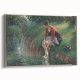 Colorful landscape art painting featuring a rural scene, displayed on a silver-framed canvas, ideal for living room decor.