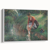 Vintage poster art of a Camille Pissarro painting, featuring vibrant colors on a large framed canvas.