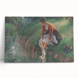 Black and white print of Camille Pissarro's painting on stretched canvas, ideal for kitchen wall art.