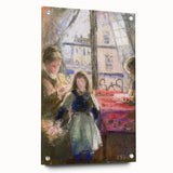 Acrylic print of Camille Pissarro's impressionist painting, featuring rural landscape in soft green and blue tones.