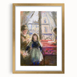 Extra large abstract art print of a textured scene by Camille Pissarro in a gold frame, ideal for living room decor.