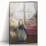 Mid-century modernist art by Camille Pissarro, featuring muted earth tones in an acrylic silver frame.