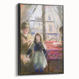Black and white framed canvas of a vintage Camille Pissarro landscape painting, ideal for bedroom wall art.