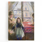 Black and white impressionist-style painting of a rural scene on large stretched canvas, ideal for kitchen wall art.