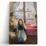 Black and white print of Camille Pissarro’s impressionist artwork on stretched canvas, suitable as kitchen wall art.