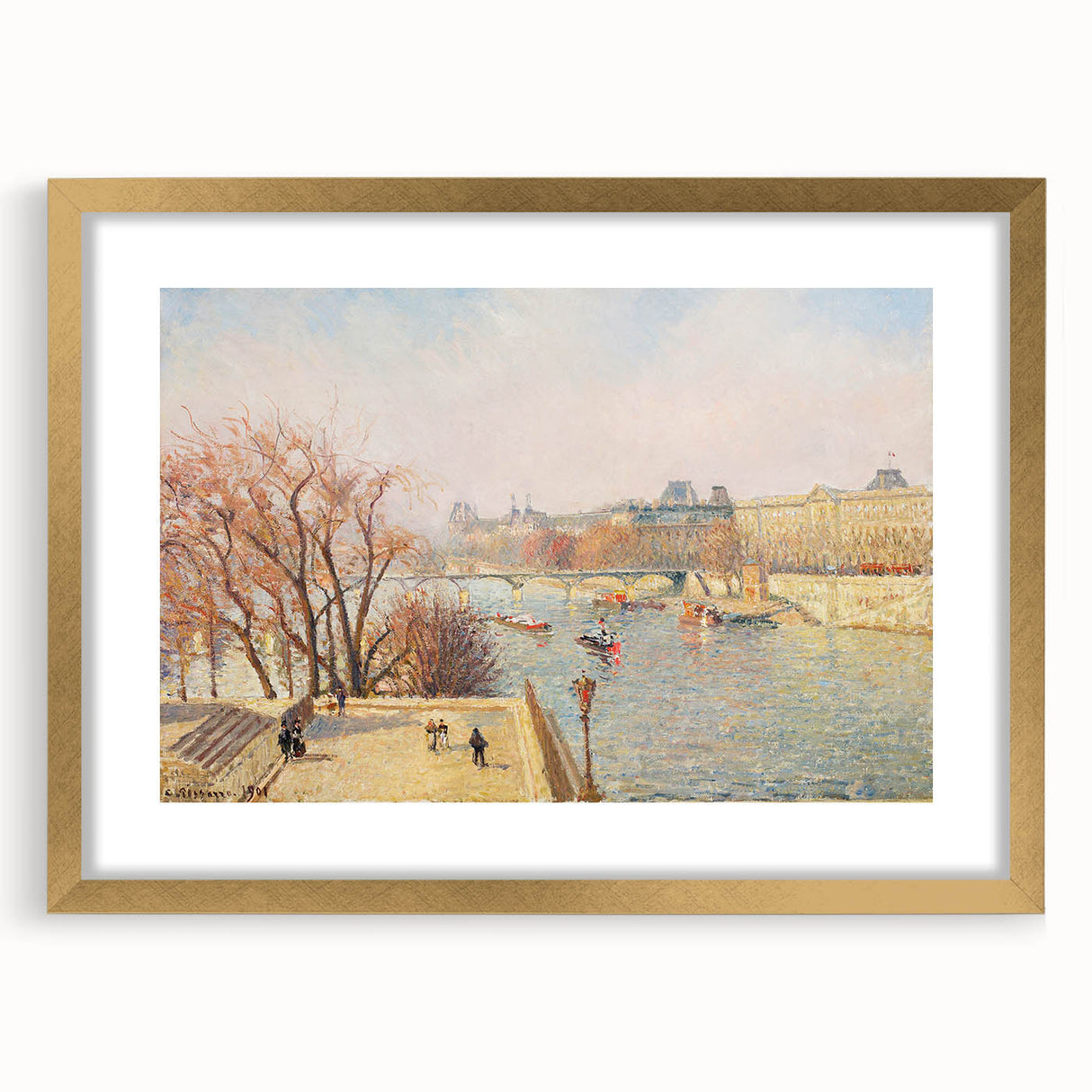 Extra large abstract art print featuring textured strokes in earthy tones on a gold-framed canvas.