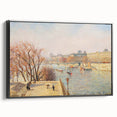 Black and white framed canvas featuring a vintage landscape painting, ideal for bedroom decor.