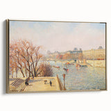 Framed canvas featuring a Camille Pissarro-inspired landscape painting in muted earth tones, ideal for bedroom wall art.