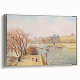 Framed canvas of a Camille Pissarro landscape painting featuring colorful rural scenery.