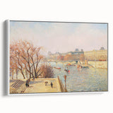 Vintage poster art featuring a Camille Pissarro design on a framed canvas with colorful art.
