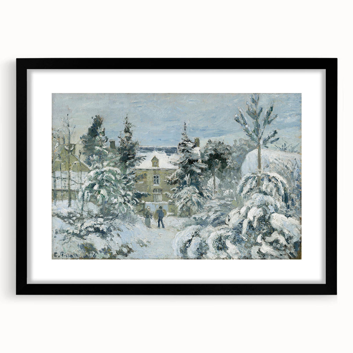 Colorful abstract art print by Camille Pissarro, featuring vibrant hues and textured design on a large framed canvas.