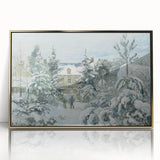 Large art print of a mid-century modernist scene by Camille Pissarro in gold frame, ideal for nursery wall art.