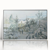 Art deco poster featuring Camille Pissarro's impressionist scene on a white framed acrylic, suitable for nursery wall art.