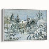 Vintage poster art of a Camille Pissarro painting, featuring a vibrant color palette on a framed canvas.