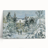 Black and white stretched canvas featuring a large impressionist style depiction of a rural scene.