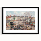 Extra large colorful abstract art print of textured strokes in vibrant hues on a black framed canvas.