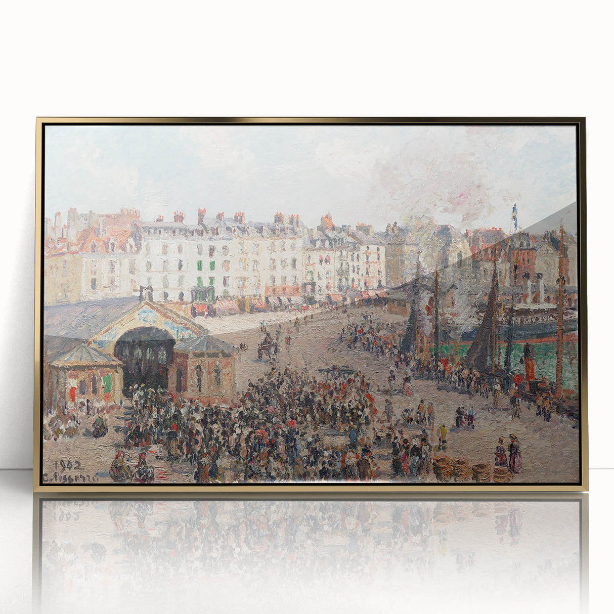 Mid-century modernist art of a rural landscape by Camille Pissarro in a gold frame, suitable for nursery wall art.