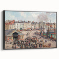 Black and white framed canvas featuring a vintage landscape art painting, ideal for bedroom decor.
