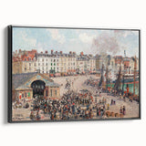 Black and white framed canvas featuring a vintage landscape art painting, ideal for bedroom decor.