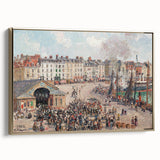 Framed canvas of a Camille Pissarro landscape painting in muted earth tones, ideal for bedroom wall art.