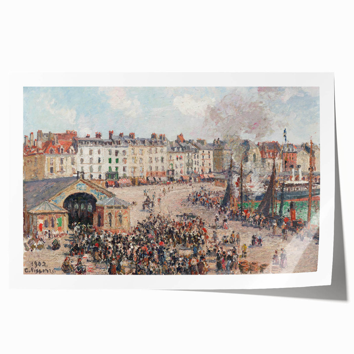 Rolled print of a Camille Pissarro floral painting in subtle green and yellow tones.